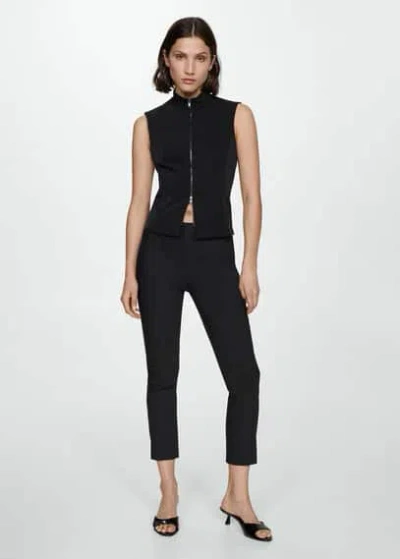 Mango Crop Skinny Trousers Black In Black