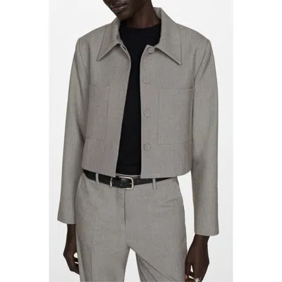 Mango Crop Suiting Jacket In Gris Chiné Clair