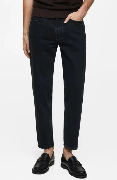 Mango Crop Tapered Jeans In Black Denim