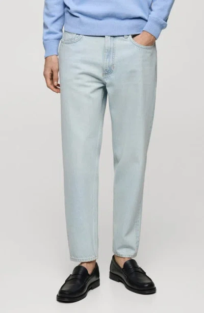 Mango Crop Tapered Jeans In Bleach Blue
