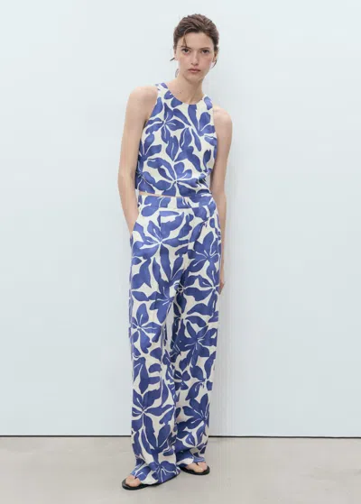 Mango Crop Top À Fleurs Bleu - Femme - Xl -