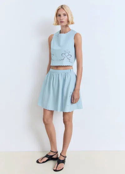 Mango Embroidered Crop Top Sky Blue