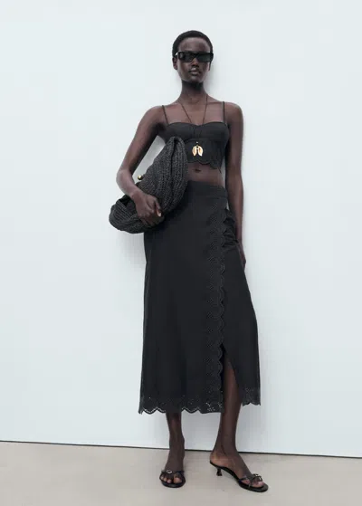 Mango Embroidered Crop Top Black