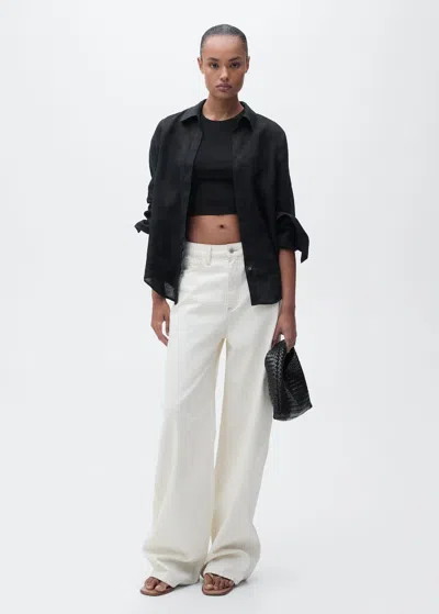 Mango Crop Top Coton Sans Manches Noir - Femme - Xs -