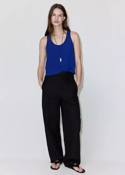 Mango Crop Top With Round Neckline In Blue