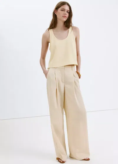 Mango Crop Top With Round Neckline In Pastel Yellow