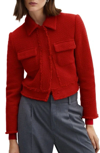 Mango Crop Tweed Jacket In Red
