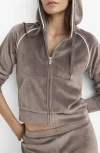 Mango Crop Velour Hoodie In Brown