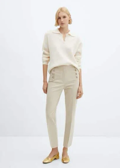 Mango Cropped Button Trousers Beige