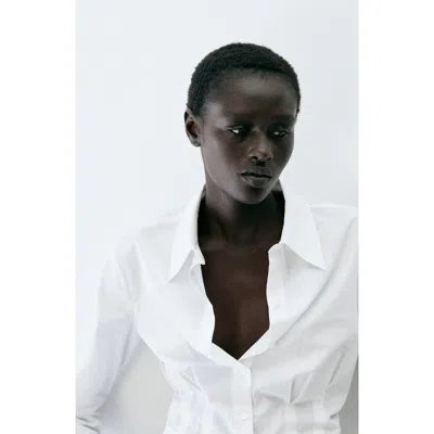 Mango Cropped Cotton Shirt In White