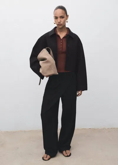 Mango Cropped Jacket With Pockets Black