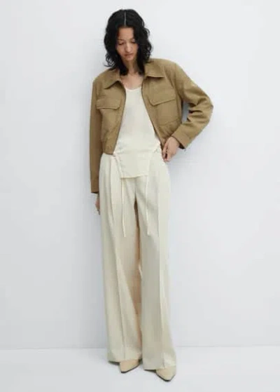 Mango Veste Crop Poches In Beige-kh