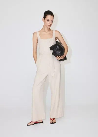 Mango Cropped Linen Jumpsuit With Belt In Black
