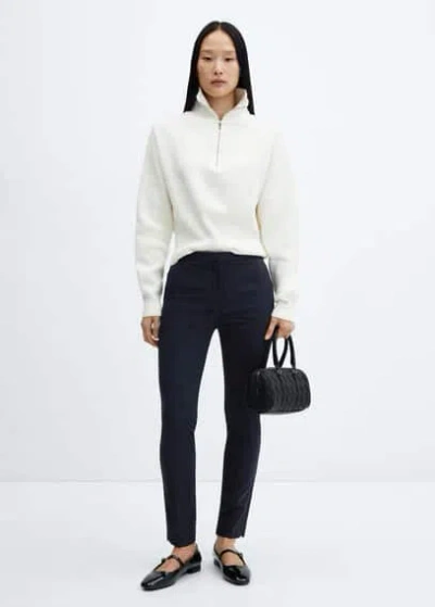 Mango Cropped Slim-fit Trousers Dark Navy In Dark Navy