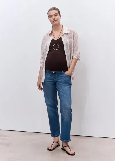 Mango Cropped Straight-leg Maternity Jeans Dark Blue
