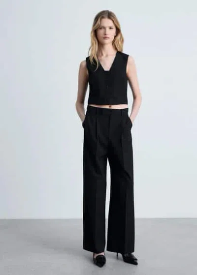 Mango Cropped Suit Vest Black