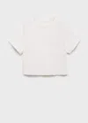 Mango Kids' Cropped T-shirt With Pocket Off White In Blanc Cassé
