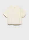 Mango Kids' Cropped T-shirt With Pocket Pastel Yellow