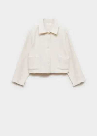 Mango Kids' Cropped Textured Jacket Off White