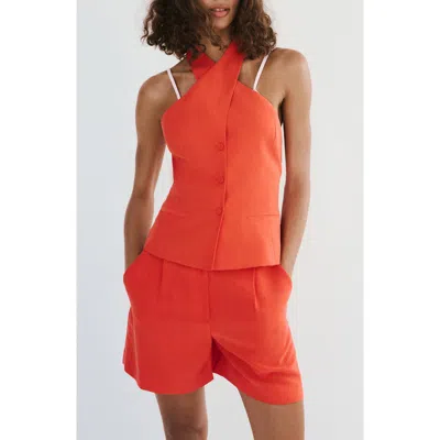 Mango Cross Neck Halter Top In Orange