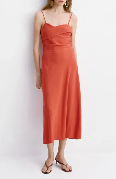 Mango Cross Neck Tie Back Midi Dress In Orange