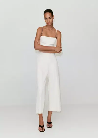 Mango Cross-back Linen Blend Romper In Sand