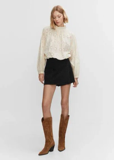 Mango Crossed Denim Miniskirt Black Denim