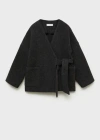 Mango Crossed Jacket Wool Charcoal In Charcoal