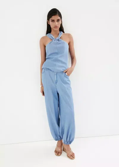 Mango Crossed-strap Denim Top In Multi
