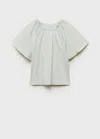 Mango Blouse White In Mint Green