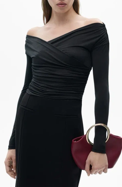Mango Crossover Long Sleeve Top In Black
