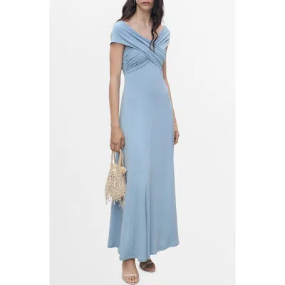 Mango Crossover Neck A-line Gown In Blue