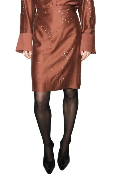 Mango Crystal Embellished Midi Skirt In Brown