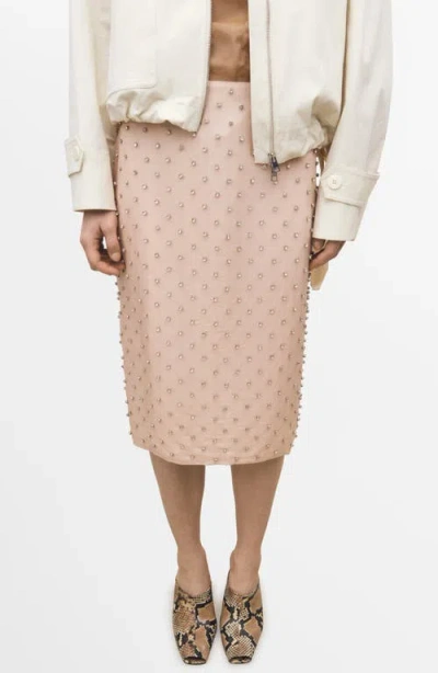 Mango Crystal Embellished Midi Skirt In Pastel Pink