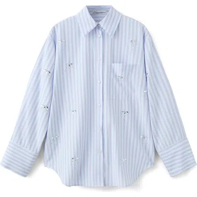Mango Crystal Embellished Stripe Button-up Shirt In Blue