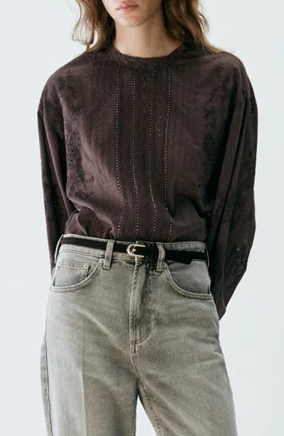 Mango Crystal Embroidered Long Sleeve Shirt In Brown