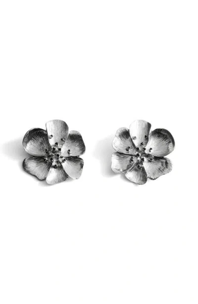 Mango Crystal Flower Stud Earrings In Silver