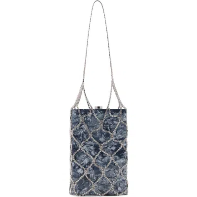 Mango Crystal Mesh Cage Box Clutch In Petrol Blue