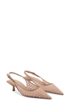 Mango Crystal Pointed Toe Kitten Heel Slingback Pump In Beige