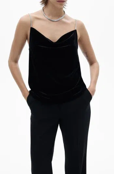 Mango Crystal Strap Velvet Tank In Black