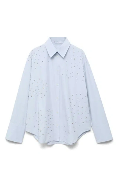 Mango Crystal Studded Woven Shirt In Blue