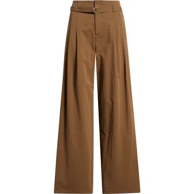 Mango Cubo Patalon Belted Cotton Blend Pants In Brown