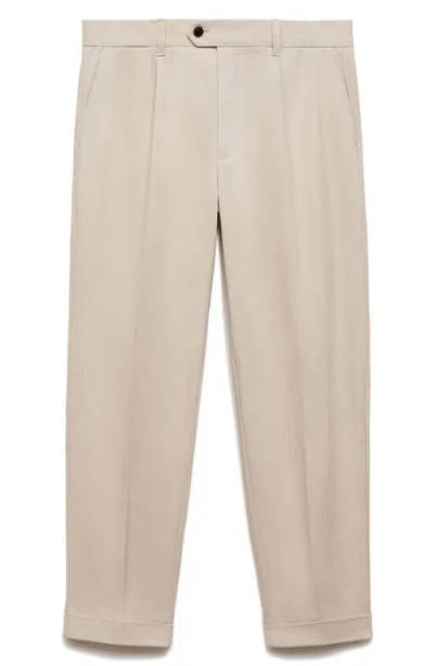 Mango Cuff Stretch Cotton Pants In Beige