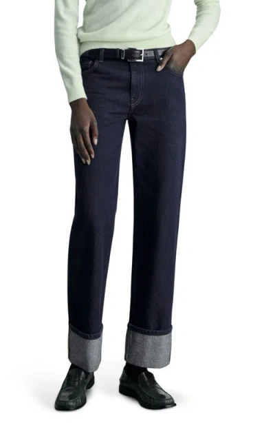 Mango Cuffed Low Rise Straight Leg Jeans In Open Blue