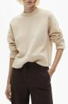Mango Cuffed Sleeve Crewneck Sweater In Ecru