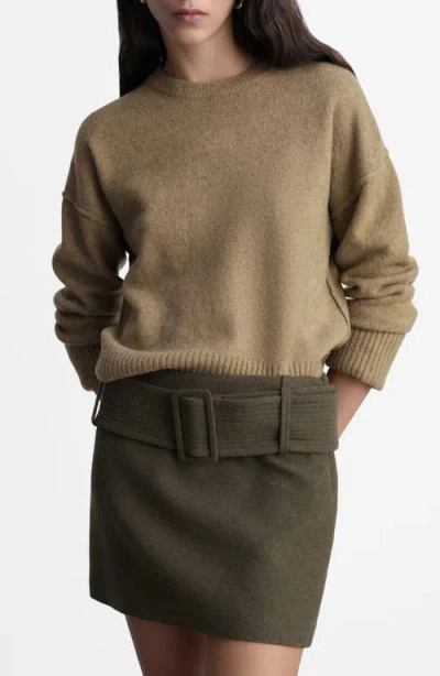Mango Cuffed Sleeve Crewneck Sweater In Green