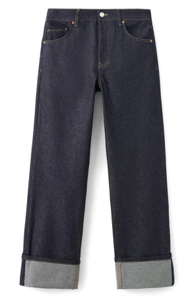 Mango Cuffed Straight Leg Jeans In Blue
