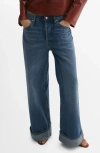 Mango Cuffed Wide Leg Jeans In Medium Blue