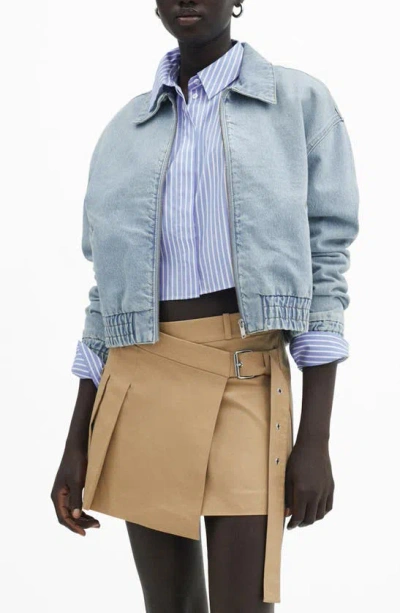 Mango Cufy Stripe Crop Button-up Shirt In Sky Blue