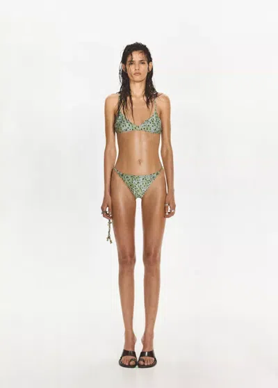 Mango Culotte Bikini Brésilienne Perles In Green